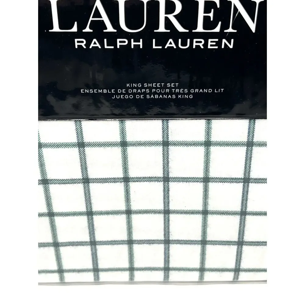 Ralph Lauren Millerton Plaid Flannel Sheet Set King Size Check Green Blue *READ*